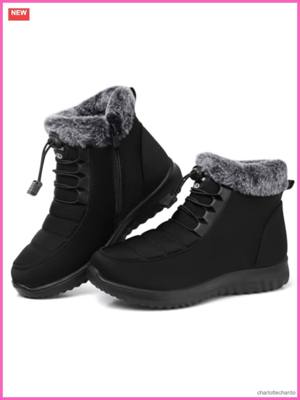 Faux Fur Lined Slip On Zip Winter Ankle Boots Women Water Resistant Non Slip